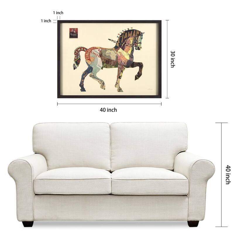 Empire Art "Carousel Horse" Alex Zeng's dimensional collage, under glass & a black shadow box frame