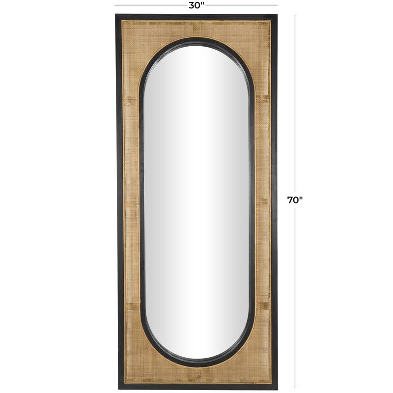 Brown Rattan Room Wall Mirror with Black Accent Frames
