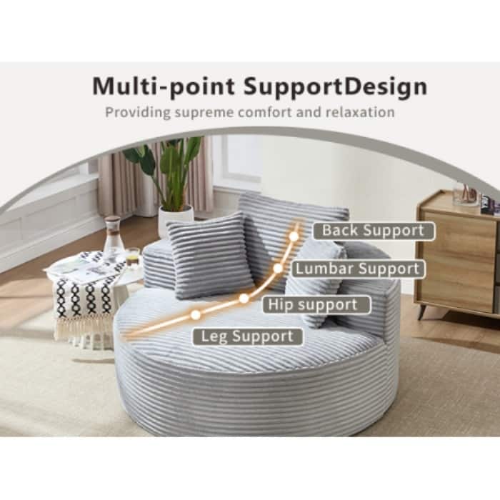 Round Memory Foam Sofa Bed, Cloud Sectional Couch with 3 Pillows for Living Room