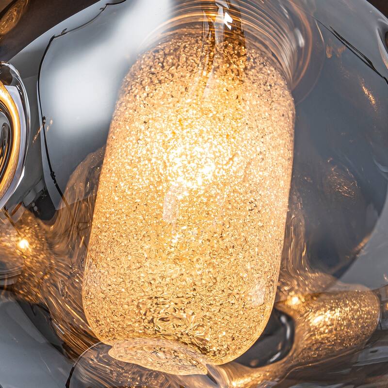 3 Lights Black Flush Mount Ceiling Light with Smoked Glass Shades - Dia.15.74-in