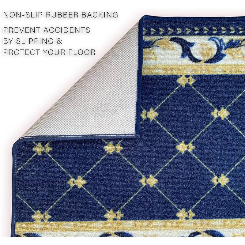 Custom Size French Trellis Design Brown,Red,Blue Color Non-Slip Rubber Backing- 31 Inch WidexYour Choice of Length Runner Rug