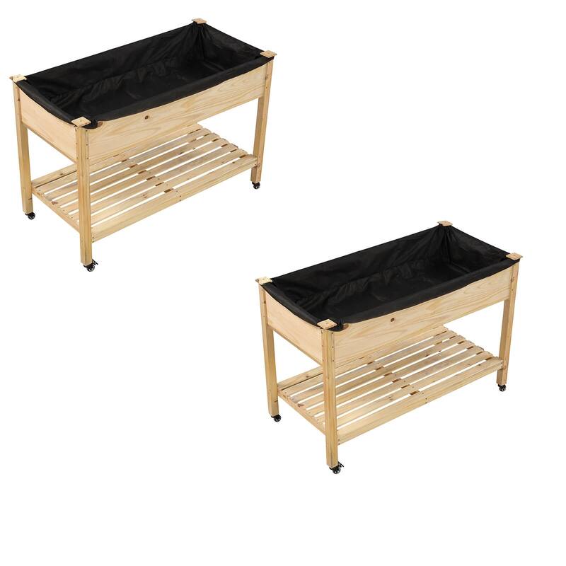 Costway 1/2 PCS Wooden Raised Garden Bed with Legs, Lockable Wheels, - Natural - 2 PCS