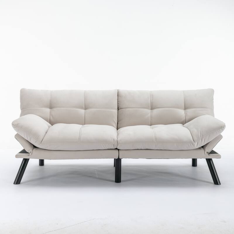 70.87" Leather-Look Convertible Sofa Bed, Adjustable Backrest - Cream
