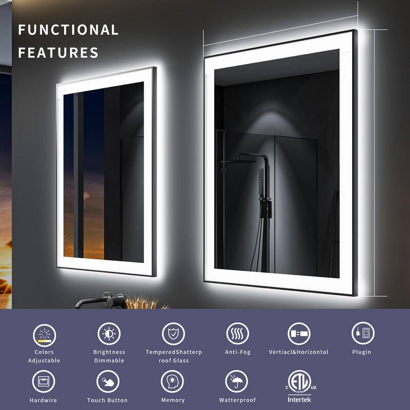 Rectangular LED Light Anti-Fog Vanity Mirror with Backlit, Front Light - 40 in. W x 32 in. H