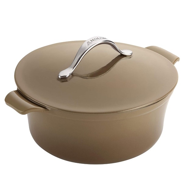 Anolon 46858 Vesta Cookware Cast Iron Dutch Oven, 5-Quart Round, Umber