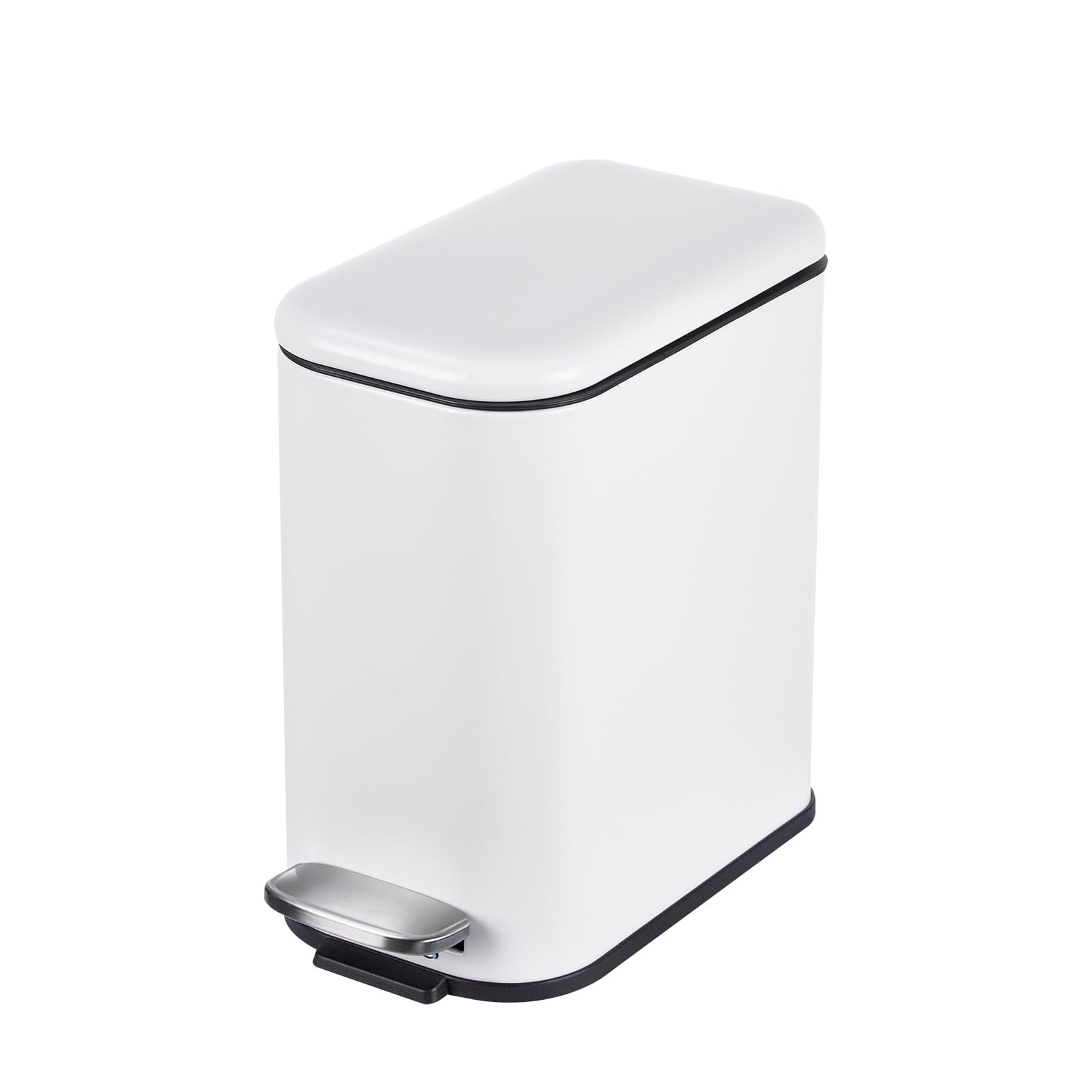 Slim Trash Can with Lid, Stainless Steel Kitchen Garbage Can with Inner Bucket and Step On Pedal, Narrow Metal Waste Bin