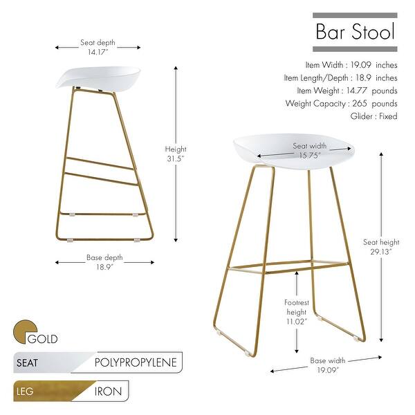 Porthos Home Aaro Plastic Bar Stools with Iron Sled Legs Set of 2