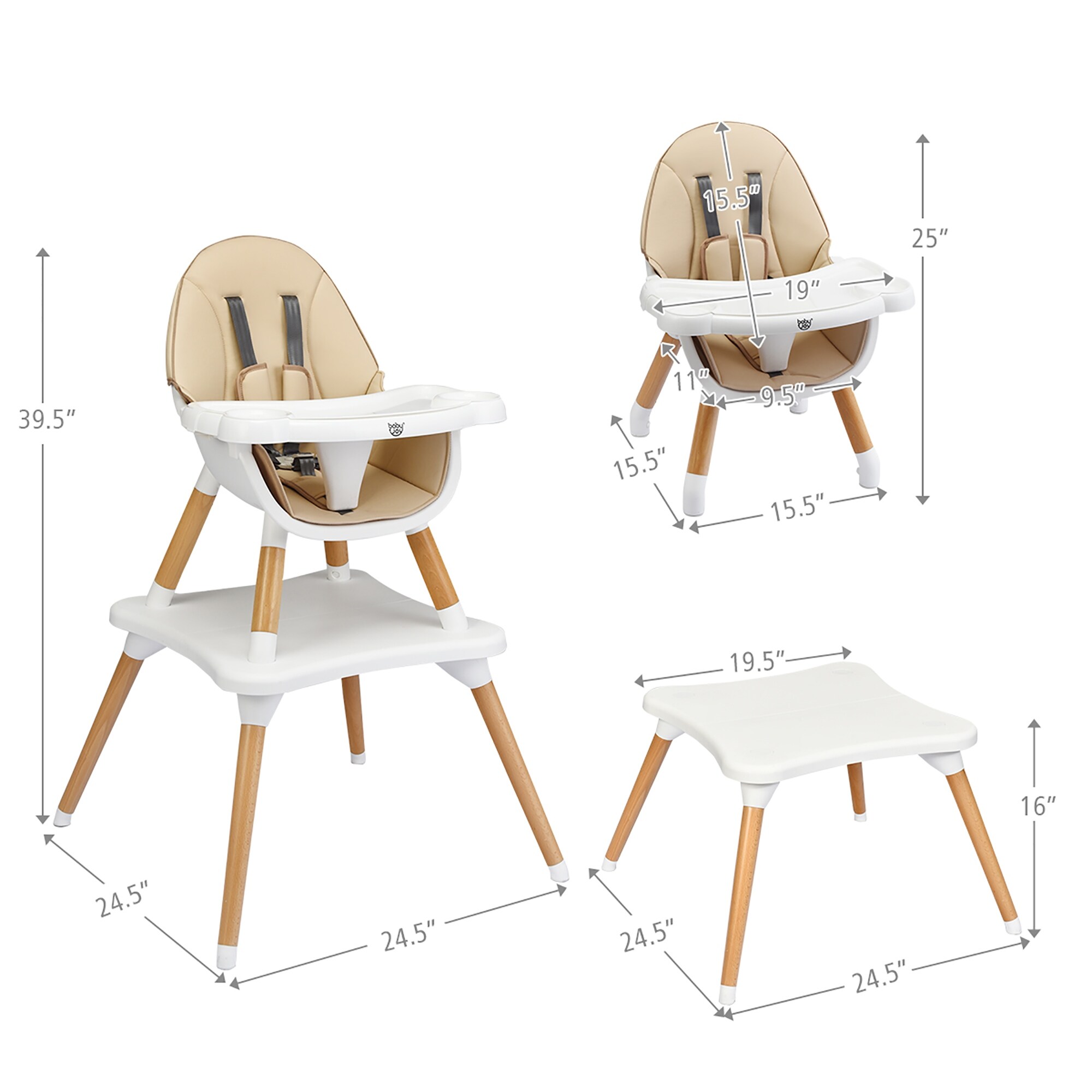 Babyjoy 5 in 1 Baby High Chair Infant Wooden Convertible Chair