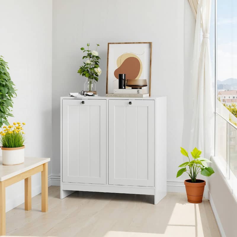 Tilted Laundry Hamper with Removable Basket, Hidden Laundry Hamper, Storage Cabinet, Free-Standing Home Organizer