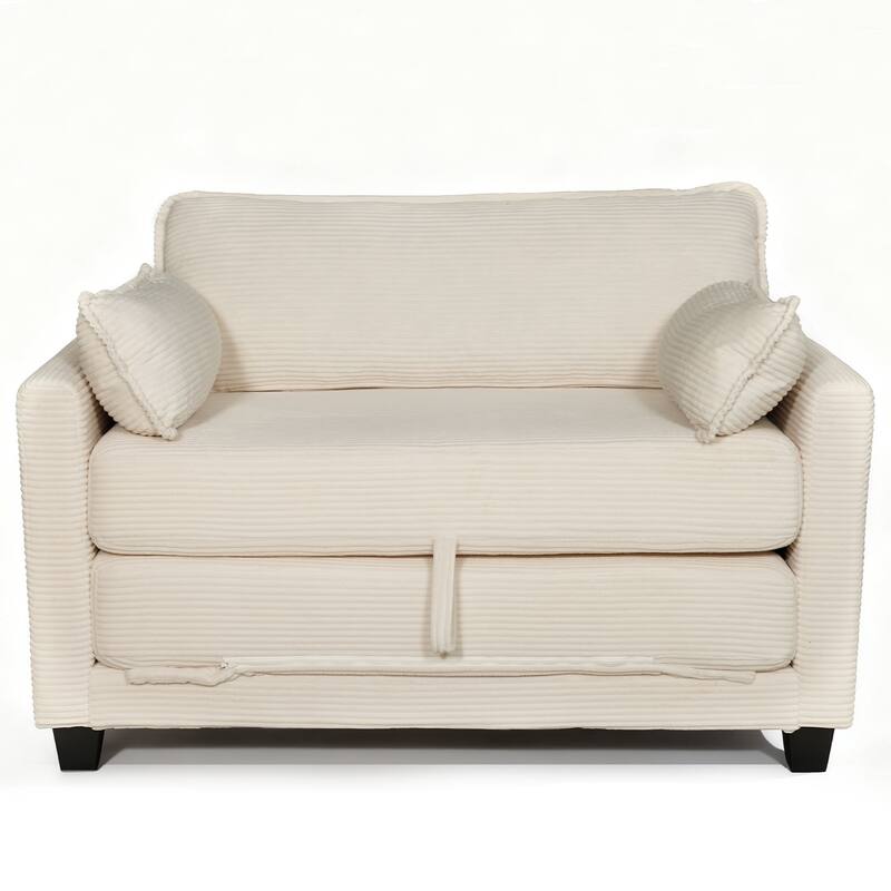 2-in-1 Convertible Corduroy Sofa Bed with Storage, High-Rebound Sponge & Solid Wood Frame