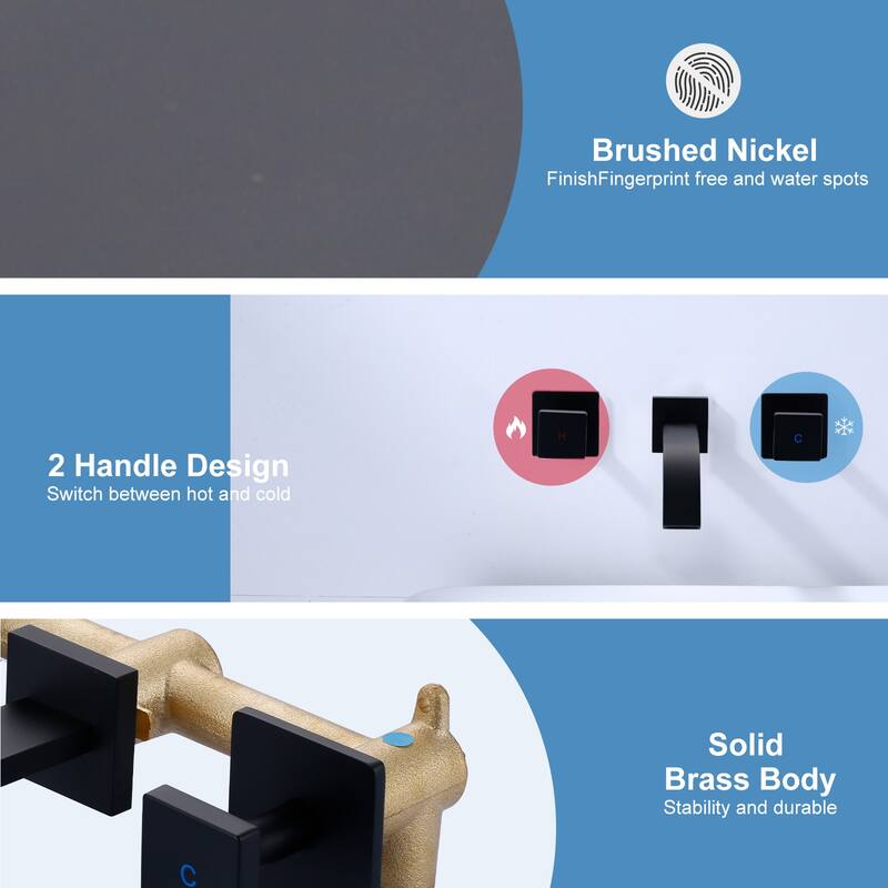 WOWOW Double Handle Wall Mounted Waterfall Bathroom Faucet