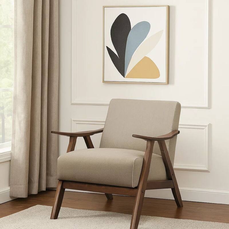 Fabric Upholstered Accent Chair with Curved Armrests, Light Brown