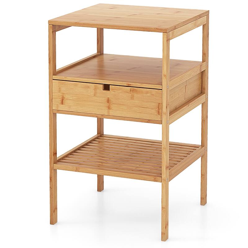 Gymax Bamboo Nightstand w/ Pull-out Drawer & Storage Shelf Wood
