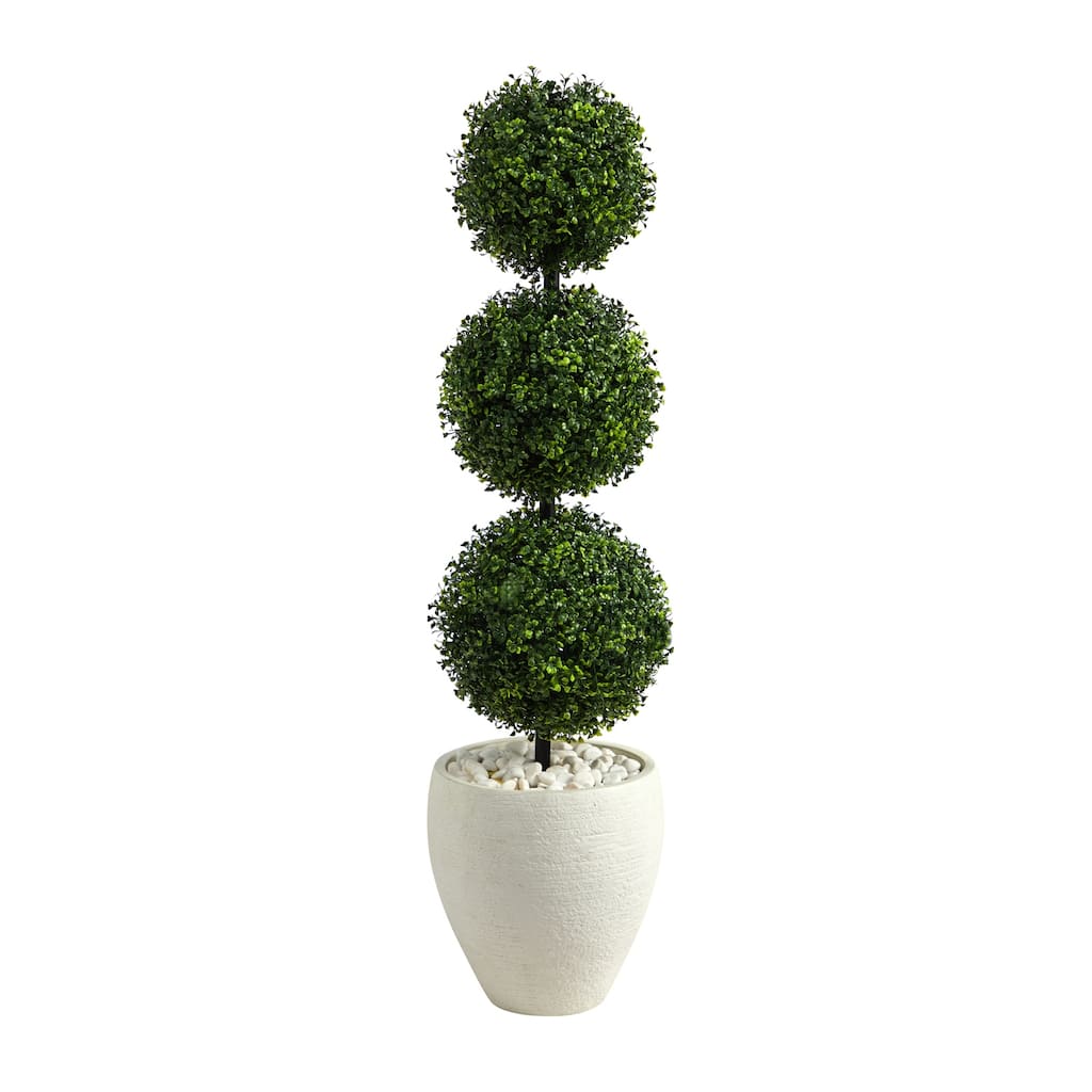 Artificial Topiary Tree with Planter - Indoor Outdoor Decorative Ball Tree - 3.5ft Timeless Design - Green - 61 Inches and Over