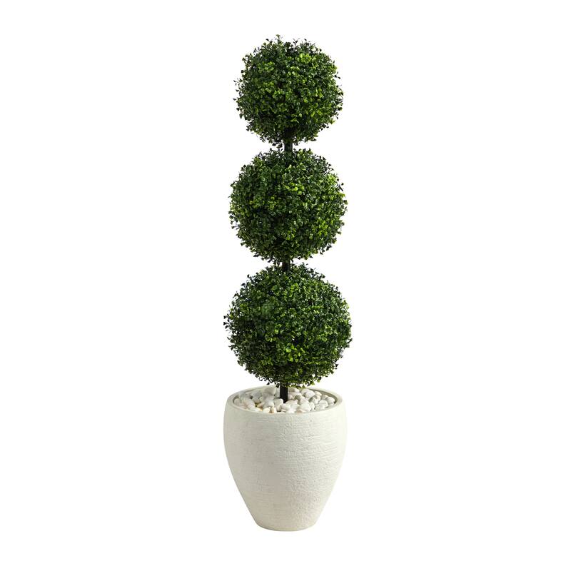 Artificial Topiary Tree with Planter - Indoor Outdoor Decorative Ball Tree - 3.5ft Timeless Design - Green - 61 Inches and Over