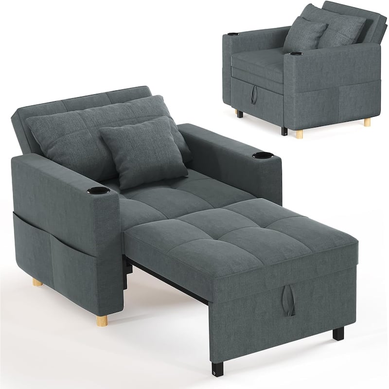 AECOJOY Sleeper Chair Extra Wide Convertible Chair Bed 3-in-1 Pull Out Single Sofa - Dark Grey