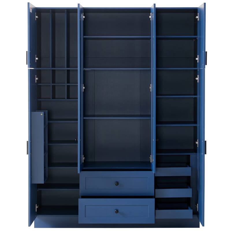 53" Modern Kitchen Pantry Cabinet with 6 Doors, Pull-Out Trays & Wine Rack