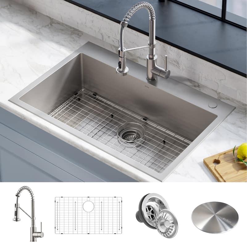 Kraus Stark 33" Drop In or Undermount Single Basin Stainless Steel - Stainless Steel