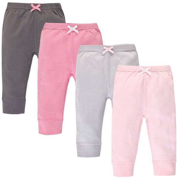 slide 1 of 1, Touched by Nature Baby Girl Organic Cotton Pants 4pk, Pink Gray Solid 0-3 Months - Pink Gray Solid