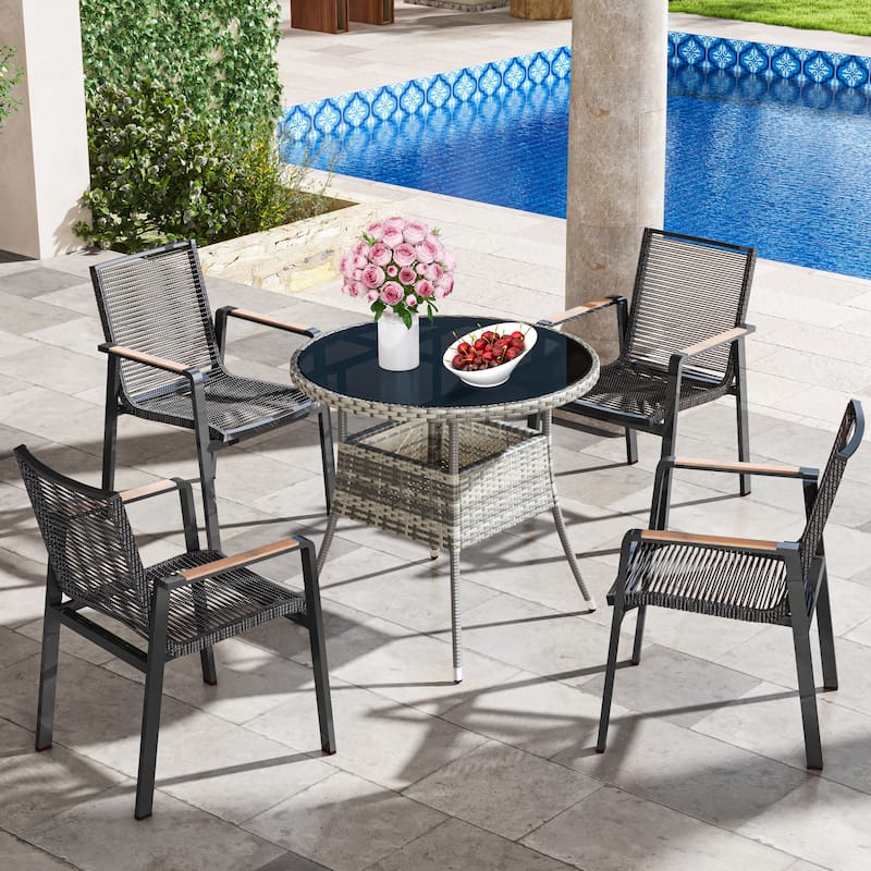 Outdoor Patio Wicker Table - 31.5" L x 31.5" W x 28.7" H