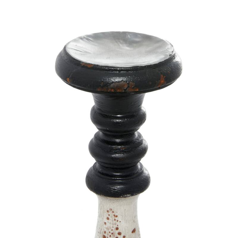Black or Gray Aluminum Turned Style Pillar Candle Holder with White Accents (Set of 3) - S/3 20", 16", 12"H