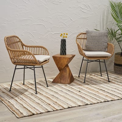 Set of 2 Modern Indoor/Outdoor Rattan Accent Chairs with Metal Legs
