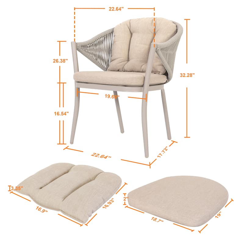 Outdoor 2-Piece Woven Rope Conversation Chair Set with Cushions