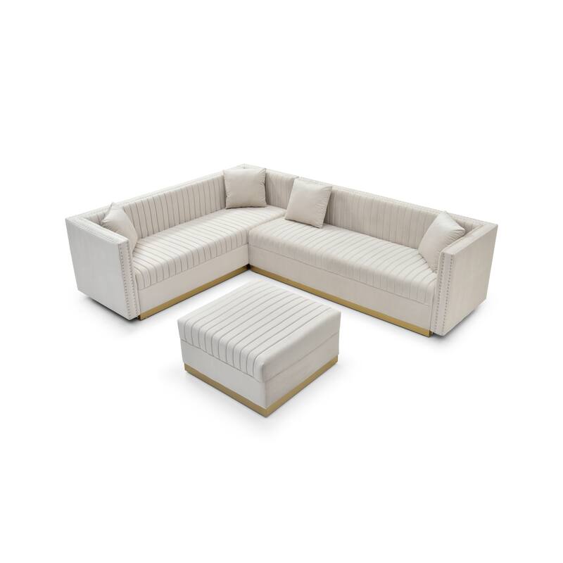Contemporary Vertical Channel Tufted Velvet Big Size Ottoman Modern Upholstered Foot Rest for Living Room Apartment