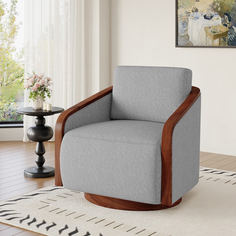 Modern Upholstered Swivel Accent Chair - Light Grey