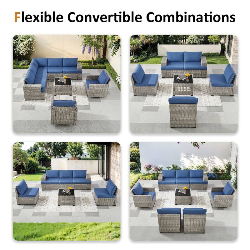 Pocassy Wicker Rattan Outdoor Sectional Sofa Patio Conversation Set