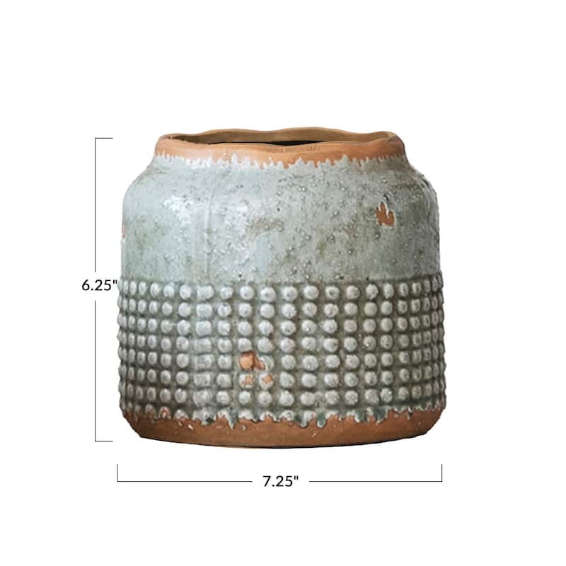 Round Terra-cotta Hobnail Planter Vase with Heavily Distressed Finish