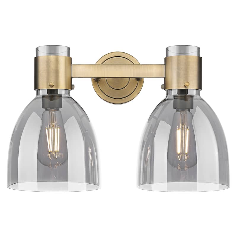Innovations Lighting Downtown Urban - Lawton Bell - 2 Light 16" Wall-Mounted Bath Vanity Light - Brushed Brass, Light Smoke