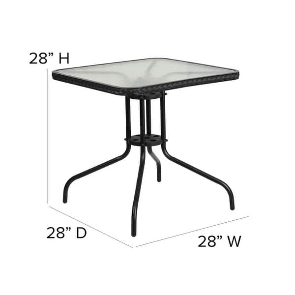 dimension image slide 2 of 3, Powder-coated Aluminum/ Rattan Lightweight 5-piece Outdoor Dining Set - 28"W x 28"D x 28"H