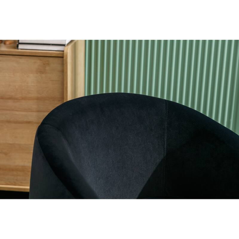 Modern Barrel Swivel Accent Chair with Metal Base, Round Velvet Upholstered Reading Chair w/ Curved Back for Living Room Bedroom