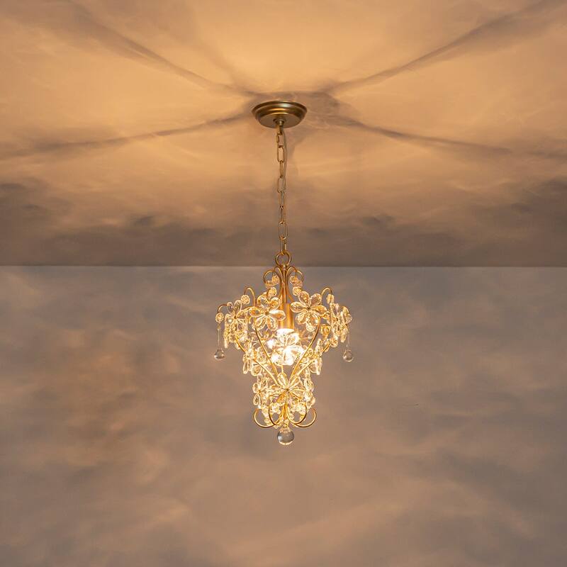 Vintage Luxe 1-Light Cutting Crystal Flower Decor Gold Chandelier