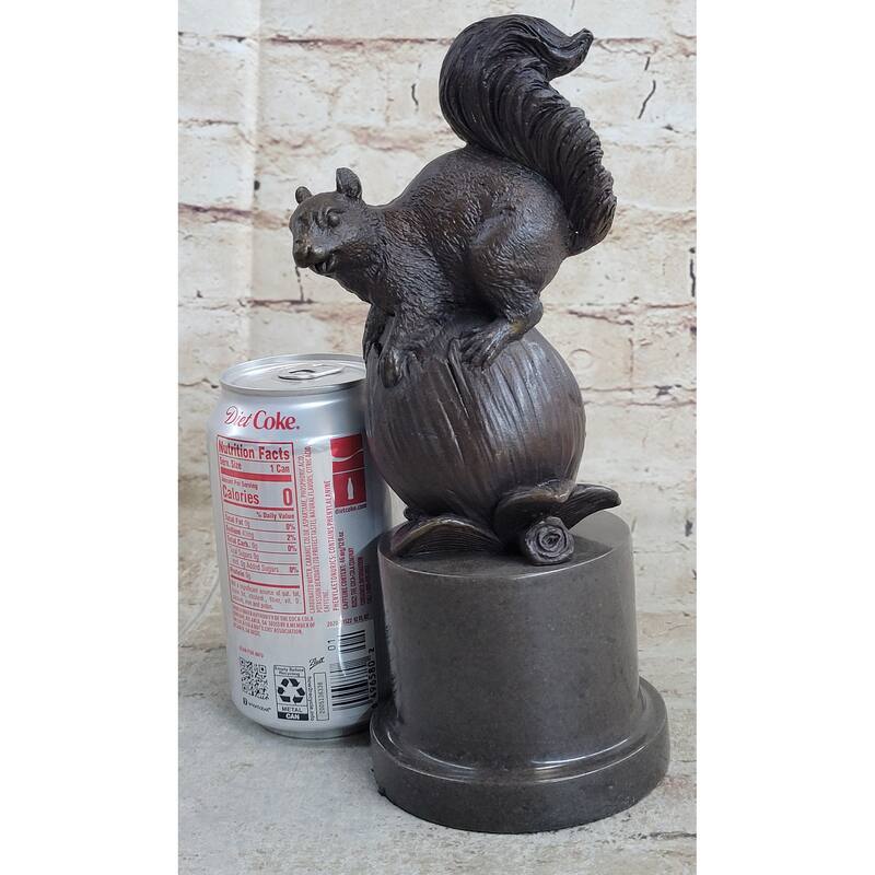 Squirrel On Acorn Bronze Metal Sculpture Statue Figure Wildlife Decor 9 Inches X 4 Inches