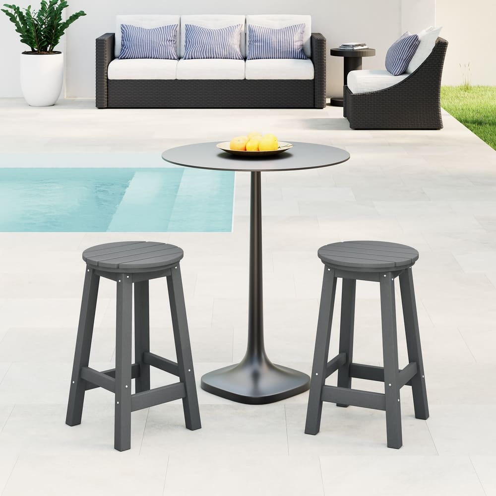 Laguna Hdpe All Weather Outdoor Patio 24" Round Counter Stool (Set Of 2)