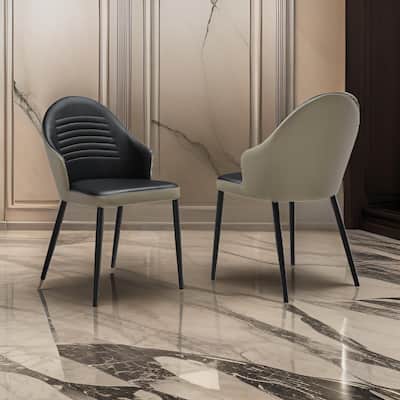 Nia 22 Inch Dining Chair Set of 2, Curved, Tufted Gray Faux Leather, Black