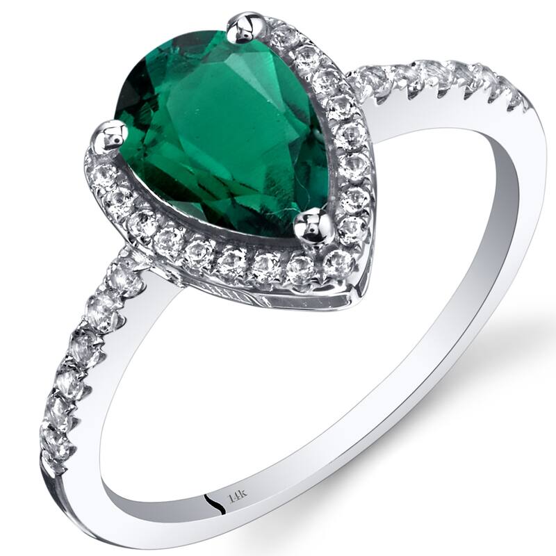 14k White Gold 1.54ct Created Emerald and White Topaz Ring