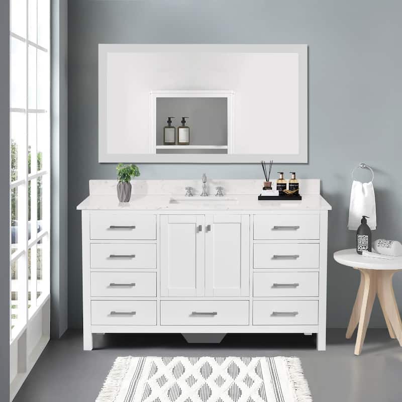 StarrySky 60 inch Undermount Single Sink Bathroom Vanity with Engineered Carrara Marble Top - White