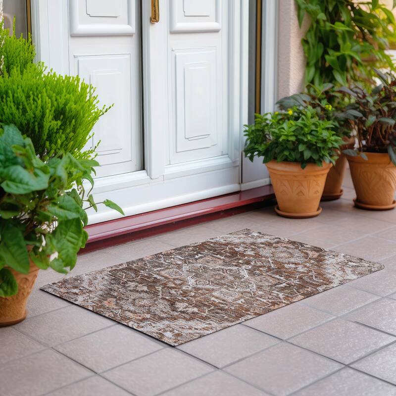 Machine Washable Indoor/ Outdoor Chantille Traditional Boho Rug - Terracotta - 1'8" x 2'6"