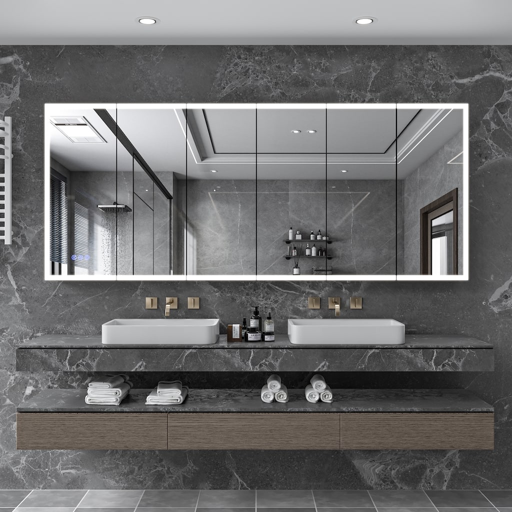 GDFStudio Elowen Aluminum Glass LED Medicine Cabinet with Anti-Fog Storage