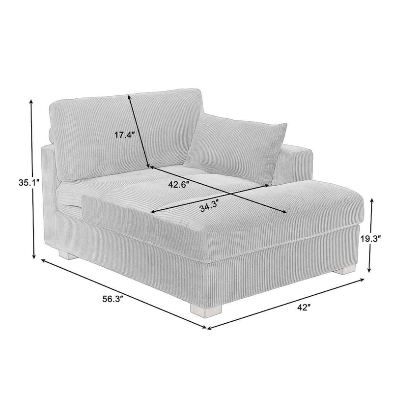 Oversize Corduroy Chaise Lounge Modular Sectional Sofa with Pillow