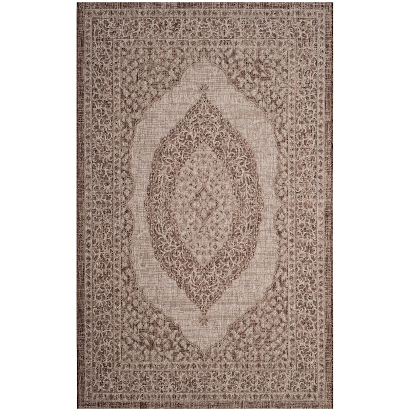 SAFAVIEH Courtyard Thoma Medallion Indoor/ Outdoor Waterproof Patio Backyard Rug - 6'7" Square - Light Beige/Light Brown