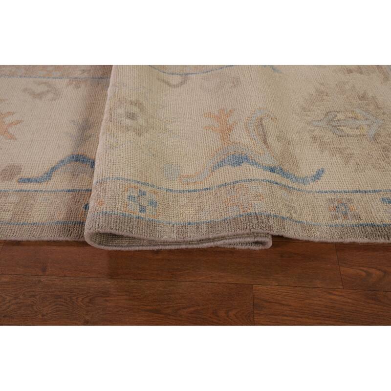 Vegetable Dye Oushak Oriental Area Rug Handmade Beige Wool Carpet - 8'11" x 12'1"