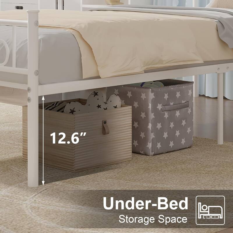 VECELO Twin Size Bed Frame Set of 2 with Headboard, 14 Inch Metal Platform Mattress Foundation Kids Bed Set of 2