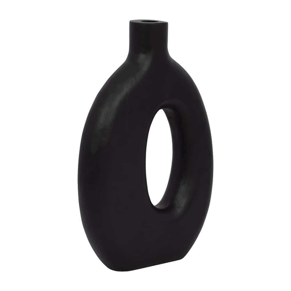 Mango Wood Modern Vase with Round Cutout Silhouette Minimalist Design
