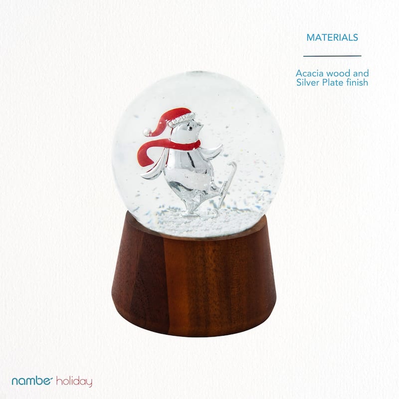 Nambe Skating Penguin Snow Globe - 5.25"H x 3.7"D