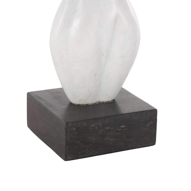 White Marble Abstract Female Form Woman Decorative Sculpture with Black Block Base