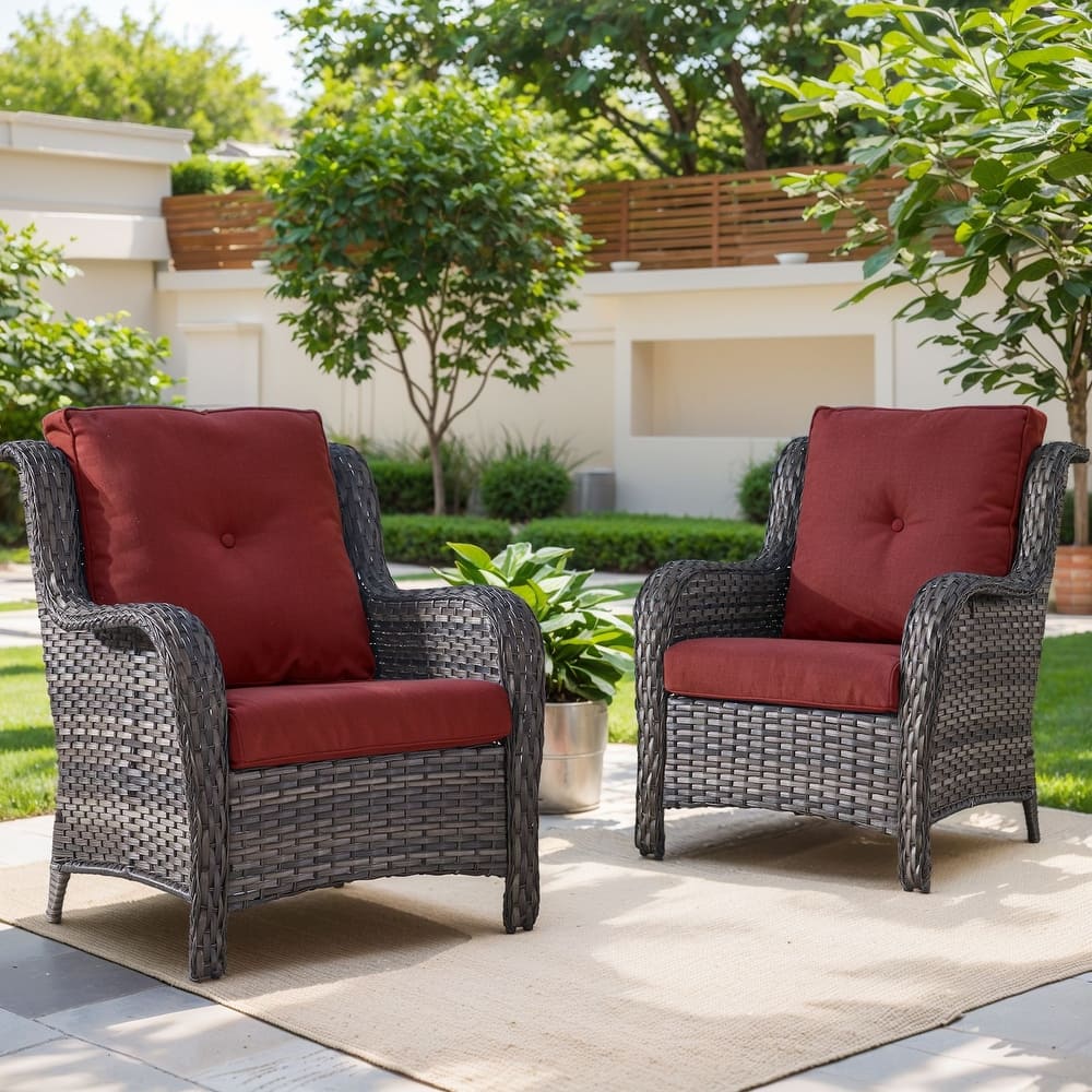 2 Pieces PE Rattan Wicker Chairs Furniture Sets - Grey